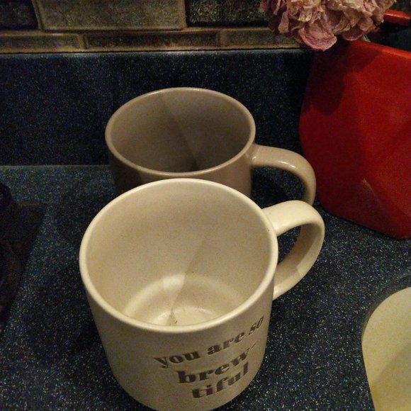 Set of 2 Stackable Coffee Tea Mug Set Brew-tiful Tea-riffic Microwave d/w safe - Picture 2 of 9